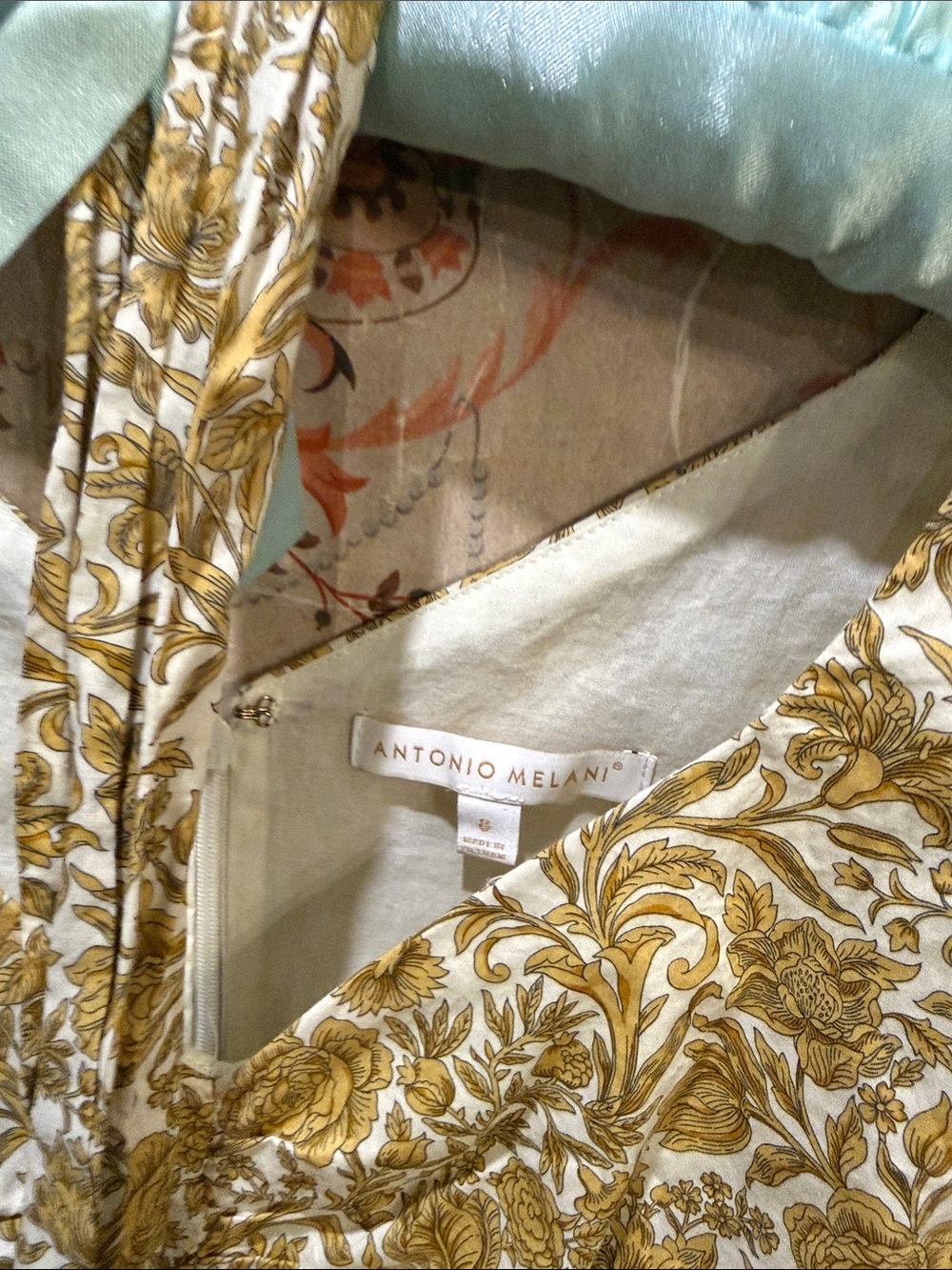 ANTONIO MELANI Yellow Floral Puff-Sleeve Midi Dress - Picture 3 of 5